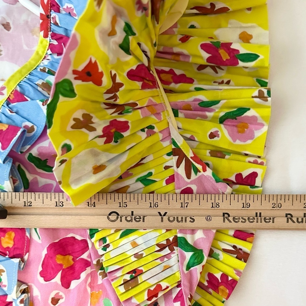 Celia B Topaz Midi Dress M Tiered Belted Flutter Slv Vibrant Colorful Party Fun - Picture 8 of 11
